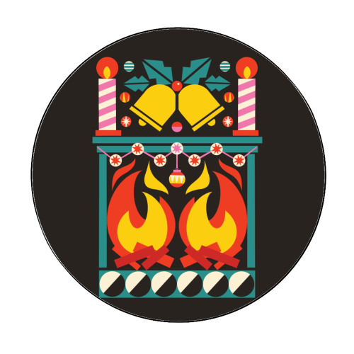 Geometric Fireplace Christmas Design - Circle Sticker by AbiGoLucky