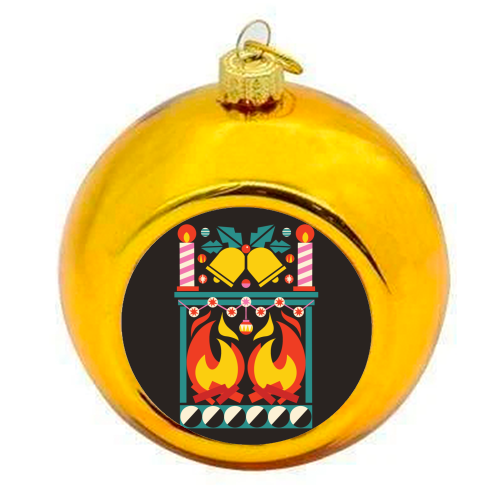 Geometric Fireplace Christmas Design - colourful christmas bauble by AbiGoLucky