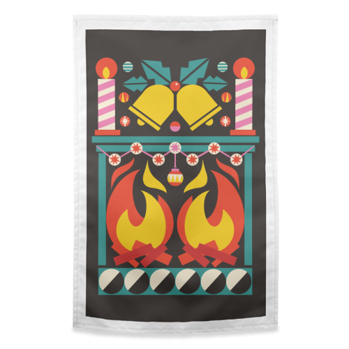Geometric Fireplace Christmas Design - funny tea towel by AbiGoLucky