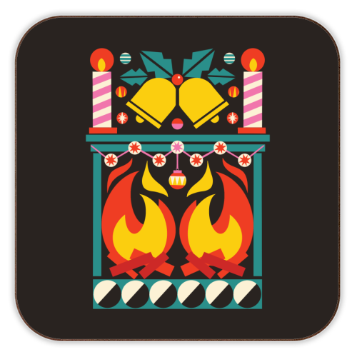 Geometric Fireplace Christmas Design - personalised beer coaster by AbiGoLucky