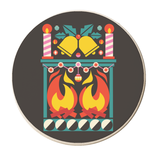 Geometric Fireplace Christmas Design - personalised beer coaster by AbiGoLucky