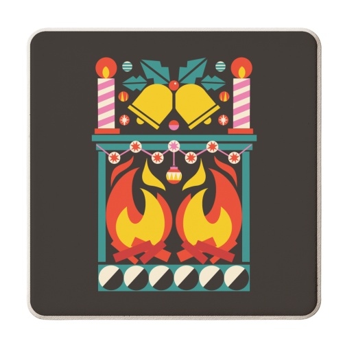 Geometric Fireplace Christmas Design - personalised beer coaster by AbiGoLucky