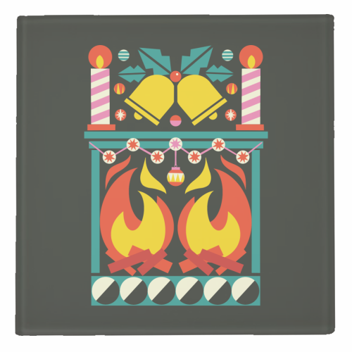 Geometric Fireplace Christmas Design - personalised beer coaster by AbiGoLucky