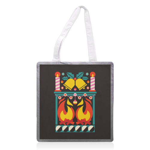 Geometric Fireplace Christmas Design - printed canvas tote bag by AbiGoLucky