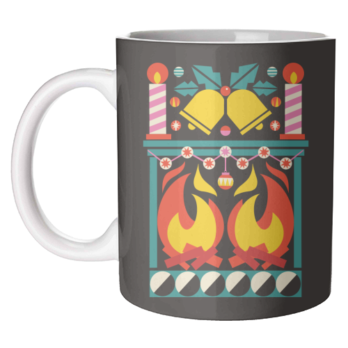 Geometric Fireplace Christmas Design - unique mug by AbiGoLucky