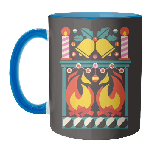 Geometric Fireplace Christmas Design - unique mug by AbiGoLucky