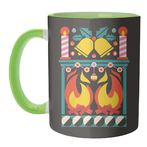 Geometric Fireplace Christmas Design - unique mug by AbiGoLucky