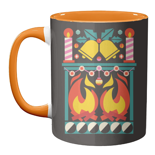 Geometric Fireplace Christmas Design - unique mug by AbiGoLucky