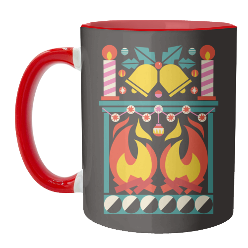Geometric Fireplace Christmas Design - unique mug by AbiGoLucky