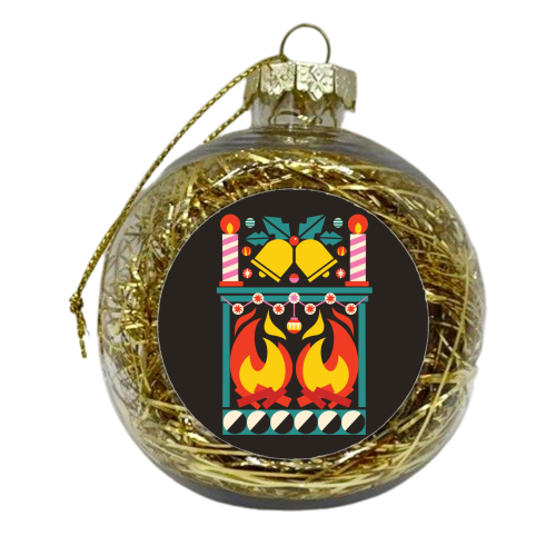 Geometric Fireplace Christmas Design - xmas bauble by AbiGoLucky