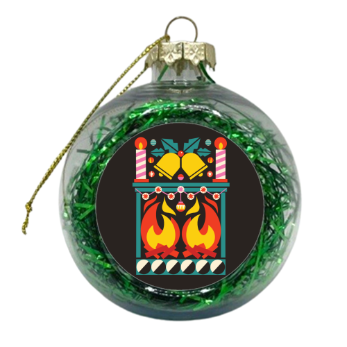 Geometric Fireplace Christmas Design - xmas bauble by AbiGoLucky