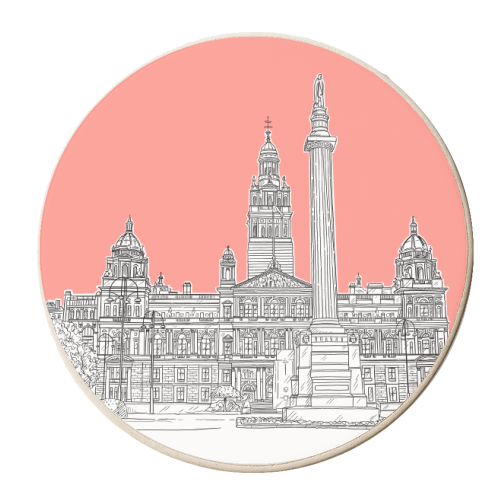 George Square, Glasgow (Scotland) - coral pink version - personalised beer coaster by Adam Regester