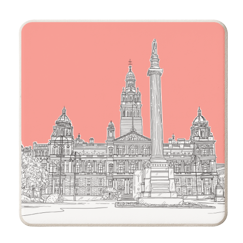 George Square, Glasgow (Scotland) - coral pink version - personalised beer coaster by Adam Regester