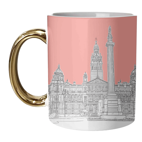 George Square, Glasgow (Scotland) - coral pink version - unique mug by Adam Regester
