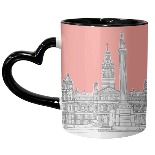 George Square, Glasgow (Scotland) - coral pink version - unique mug by Adam Regester