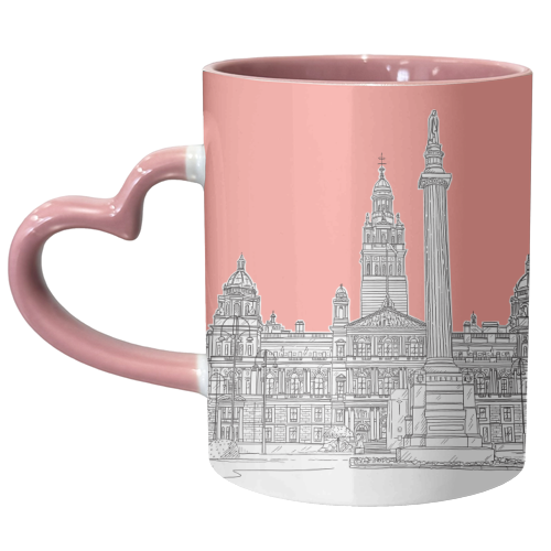 George Square, Glasgow (Scotland) - coral pink version - unique mug by Adam Regester
