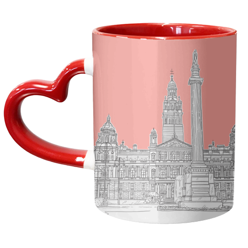 George Square, Glasgow (Scotland) - coral pink version - unique mug by Adam Regester