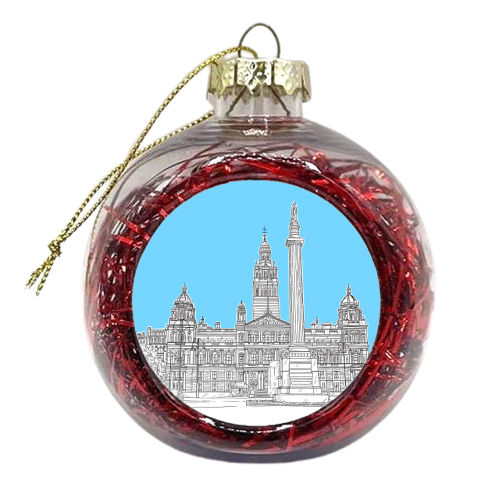 George Square, Glasgow (Scotland) - pale blue colour pop version - xmas bauble by Adam Regester