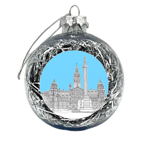 George Square, Glasgow (Scotland) - pale blue colour pop version - xmas bauble by Adam Regester