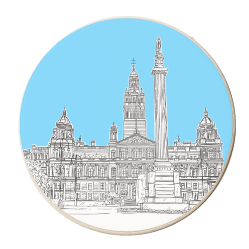 George Square, Glasgow (Scotland) - pale blue colour pop version - personalised beer coaster by Adam Regester