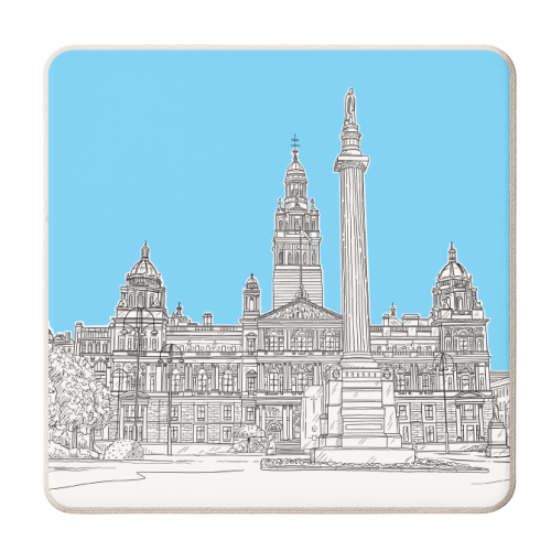 George Square, Glasgow (Scotland) - pale blue colour pop version - personalised beer coaster by Adam Regester