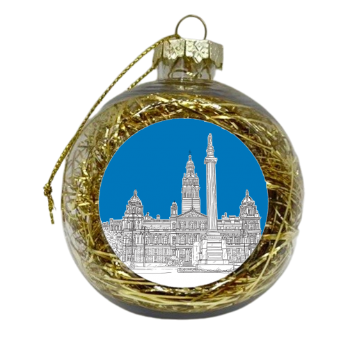 George Square, Glasgow With Mid Blue Background - xmas bauble by Adam Regester