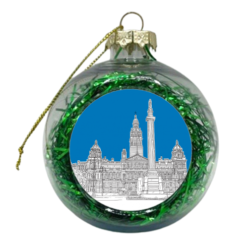 George Square, Glasgow With Mid Blue Background - xmas bauble by Adam Regester