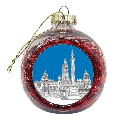 George Square, Glasgow With Mid Blue Background - xmas bauble by Adam Regester