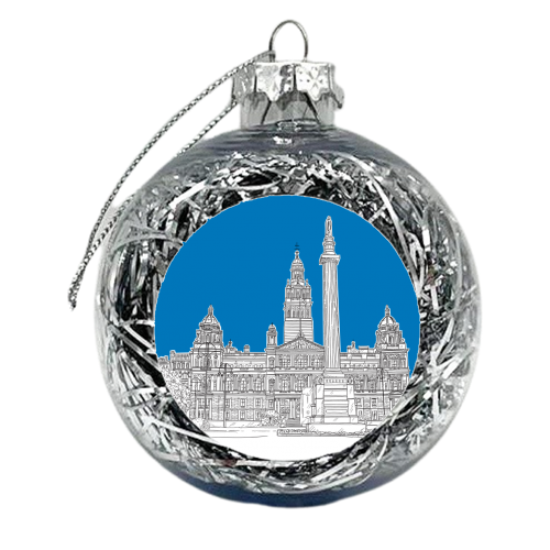 George Square, Glasgow With Mid Blue Background - xmas bauble by Adam Regester