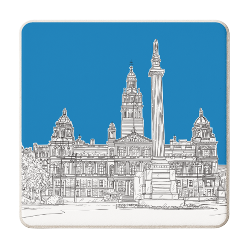 George Square, Glasgow With Mid Blue Background - personalised beer coaster by Adam Regester