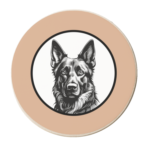 German Shepherd Dog Cameo Portrait - personalised beer coaster by Adam Regester