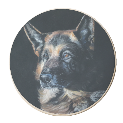 German Shepherd - Patience - personalised beer coaster by Sarah Perry Fine Art