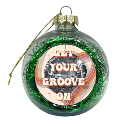 Get your groove on 60s 70s print - xmas bauble by The Girl Next Draw