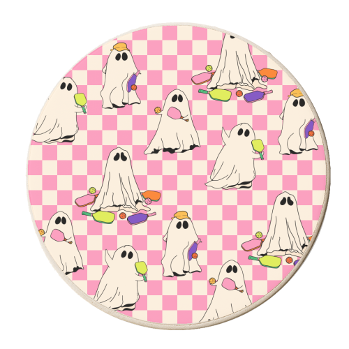 Ghost Pickleball Playing Check Vintage - personalised beer coaster by EZbie