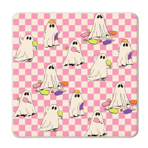 Ghost Pickleball Playing Check Vintage - personalised beer coaster by EZbie