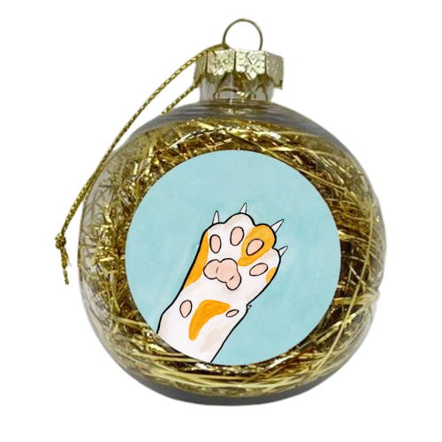 Ginger and White Cat Paw - Watercolour Illustration of White Paw with Ginger Spots - xmas bauble by A Rose Cast - Karen Murray