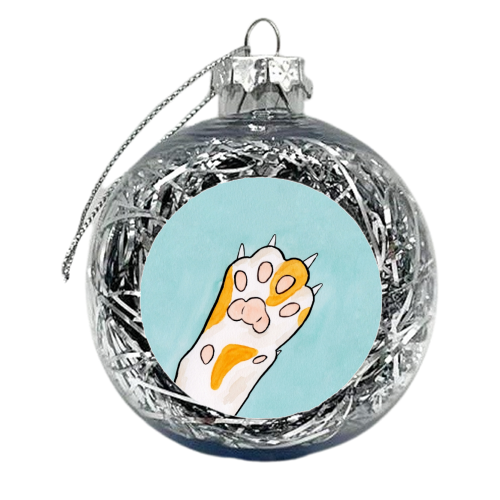 Ginger and White Cat Paw - Watercolour Illustration of White Paw with Ginger Spots - xmas bauble by A Rose Cast - Karen Murray