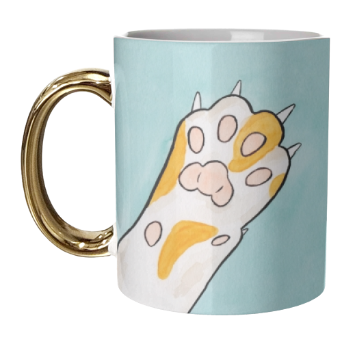 Ginger and White Cat Paw - Watercolour Illustration of White Paw with Ginger Spots - unique mug by A Rose Cast - Karen Murray