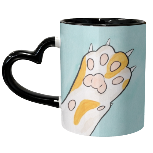 Ginger and White Cat Paw - Watercolour Illustration of White Paw with Ginger Spots - unique mug by A Rose Cast - Karen Murray