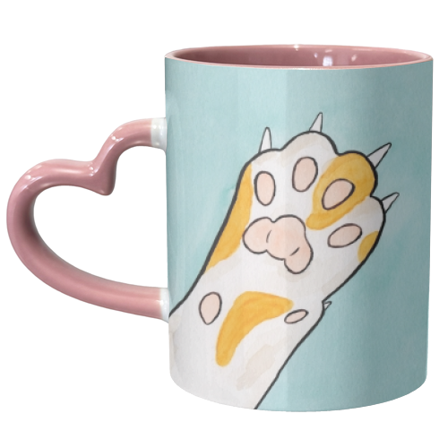Ginger and White Cat Paw - Watercolour Illustration of White Paw with Ginger Spots - unique mug by A Rose Cast - Karen Murray