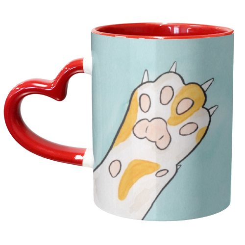 Ginger and White Cat Paw - Watercolour Illustration of White Paw with Ginger Spots - unique mug by A Rose Cast - Karen Murray