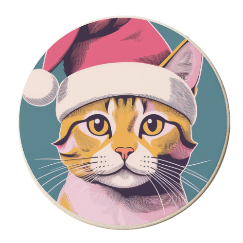 Ginger Santa Cat Illustration - personalised beer coaster by Adam Regester
