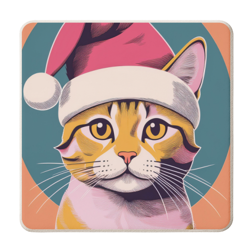 Ginger Santa Cat Illustration - personalised beer coaster by Adam Regester