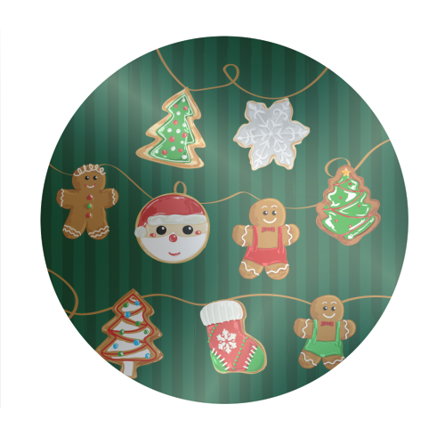 Gingerbread Man Cookies Garlands in Vintage Green Stripes - Circle Sticker by EZbie