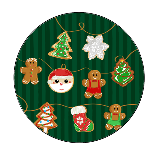 Gingerbread Man Cookies Garlands in Vintage Green Stripes - Circle Sticker by EZbie