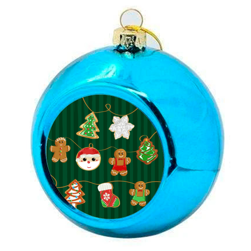 Gingerbread Man Cookies Garlands in Vintage Green Stripes - colourful christmas bauble by EZbie