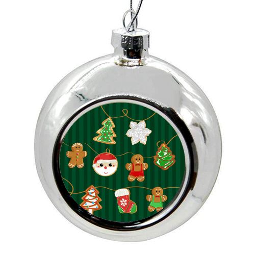 Gingerbread Man Cookies Garlands in Vintage Green Stripes - colourful christmas bauble by EZbie