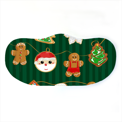 Gingerbread Man Cookies Garlands in Vintage Green Stripes - face cover mask by EZbie
