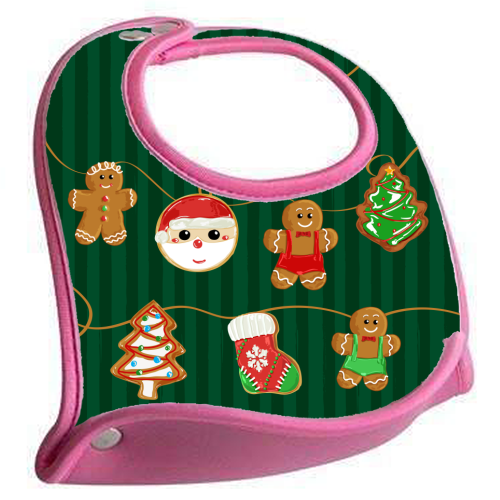 Gingerbread Man Cookies Garlands in Vintage Green Stripes - feeding bib by EZbie