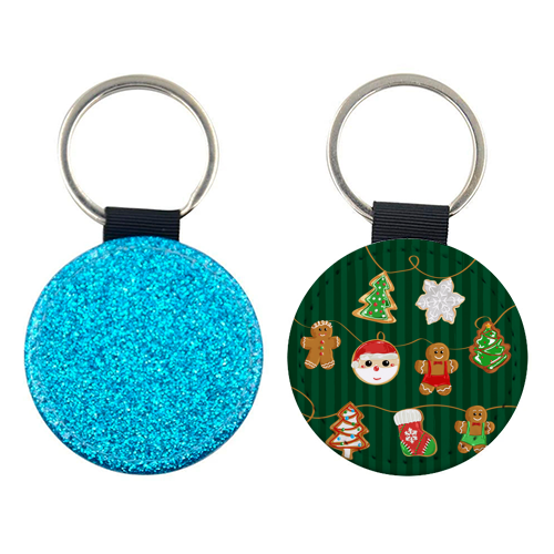 Gingerbread Man Cookies Garlands in Vintage Green Stripes - keyring by EZbie